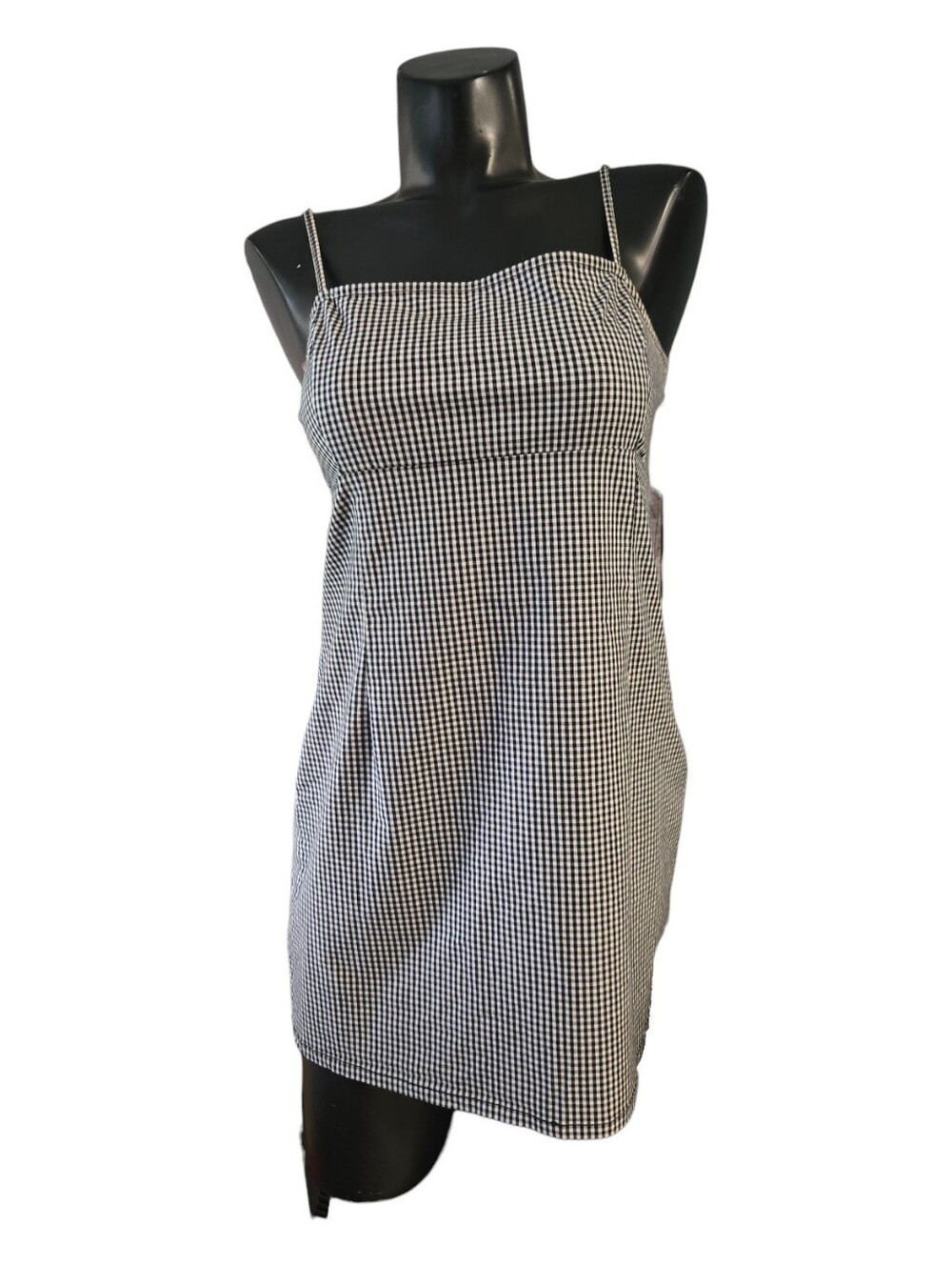 Garage Black and White Gingham Spaghetti Strap Mini Dress